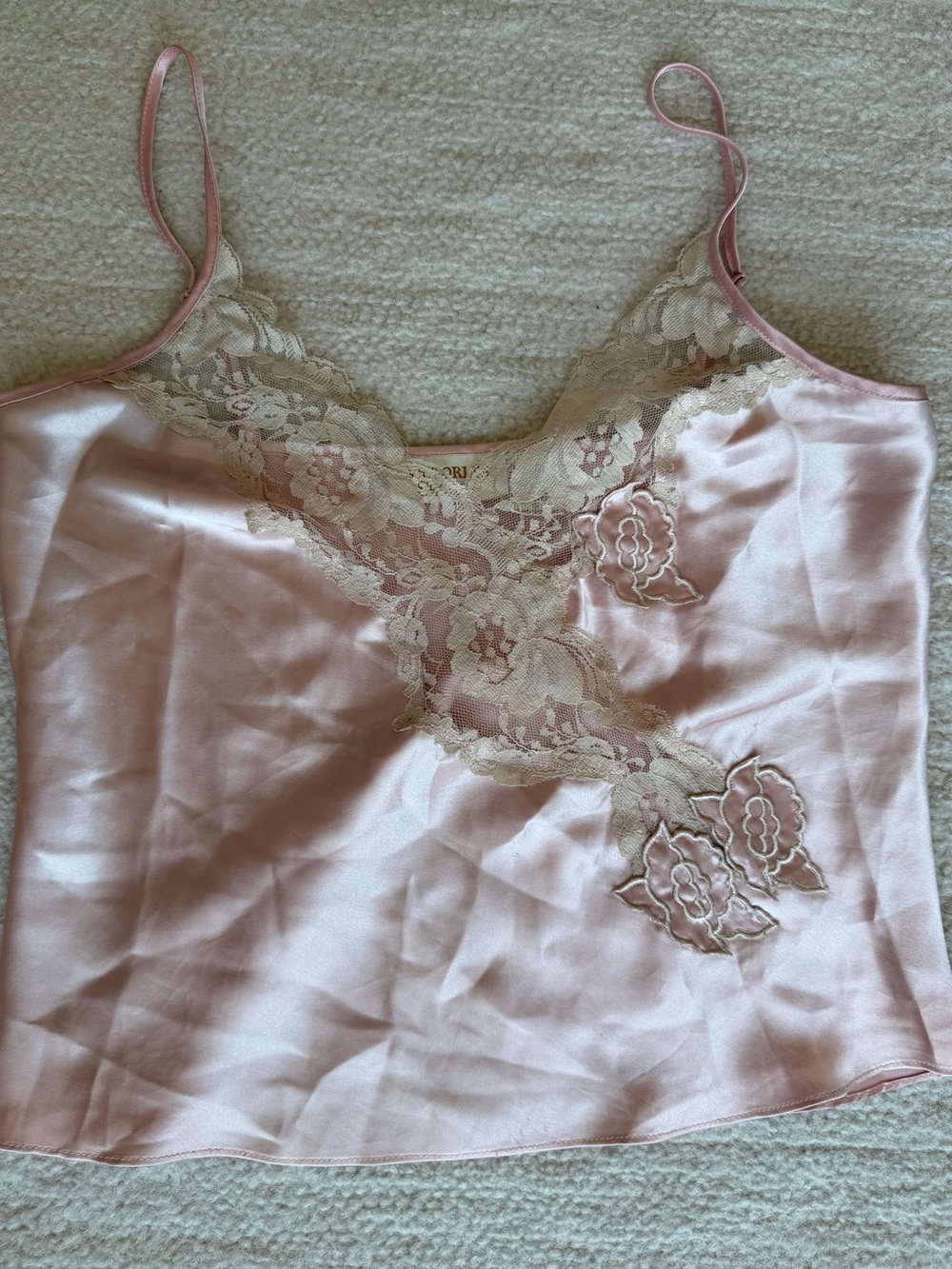 Vintage Victoria’s Secret Gold Label Pink Satin Lace Cami Top Y2K Size Small